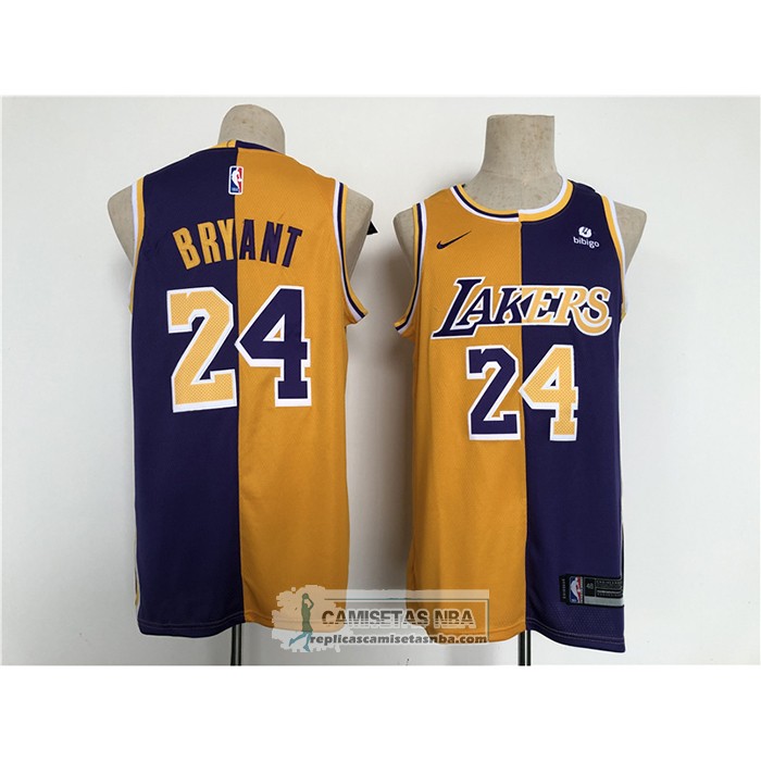 Camiseta Los Angeles Lakers Kobe Bryant NO 24 Split Amarillo Violeta